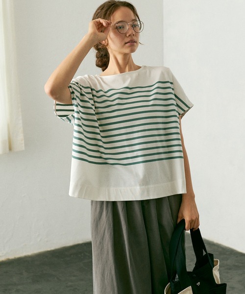 PUAL CE CIN(ピュアルセシン)の「シルケットパネルボーダーTシャツ(Tシャツ/カットソー・レディース・ブラック/ブラウン/グリーン/ブルー・FREE)」の15枚目の写真