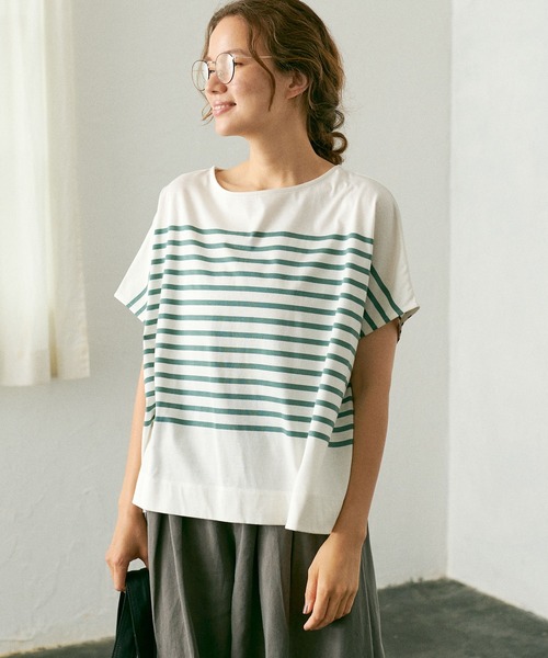 PUAL CE CIN(ピュアルセシン)の「シルケットパネルボーダーTシャツ(Tシャツ/カットソー・レディース・ブラック/ブラウン/グリーン/ブルー・FREE)」の12枚目の写真