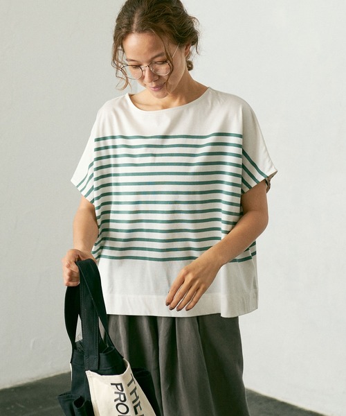 PUAL CE CIN(ピュアルセシン)の「シルケットパネルボーダーTシャツ(Tシャツ/カットソー・レディース・ブラック/ブラウン/グリーン/ブルー・FREE)」の13枚目の写真