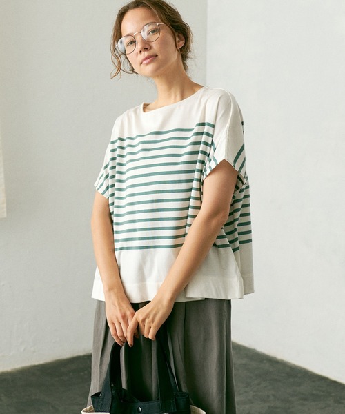 PUAL CE CIN(ピュアルセシン)の「シルケットパネルボーダーTシャツ(Tシャツ/カットソー・レディース・ブラック/ブラウン/グリーン/ブルー・FREE)」の11枚目の写真