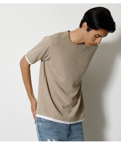 AZUL by moussy（アズールバイマウジー）の「WAFFLE LAYERED TEE/ワッフルレイヤードTシャツ（Tシャツ/カットソー・メンズ・ベージュ/ホワイト/ブラック・SMALL/MEDIUM/LARGE）」の7枚目の写真