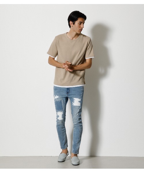 AZUL by moussy（アズールバイマウジー）の「WAFFLE LAYERED TEE/ワッフルレイヤードTシャツ（Tシャツ/カットソー・メンズ・ベージュ/ホワイト/ブラック・SMALL/MEDIUM/LARGE）」の8枚目の写真