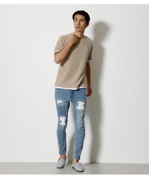 AZUL by moussy（アズールバイマウジー）の「WAFFLE LAYERED TEE/ワッフルレイヤードTシャツ（Tシャツ/カットソー・メンズ・ベージュ/ホワイト/ブラック・SMALL/MEDIUM/LARGE）」の9枚目の写真