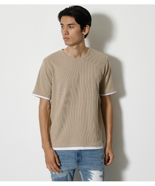 AZUL by moussy（アズールバイマウジー）の「WAFFLE LAYERED TEE/ワッフルレイヤードTシャツ（Tシャツ/カットソー・メンズ・ベージュ/ホワイト/ブラック・SMALL/MEDIUM/LARGE）」の10枚目の写真