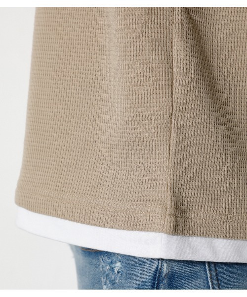 AZUL by moussy（アズールバイマウジー）の「WAFFLE LAYERED TEE/ワッフルレイヤードTシャツ（Tシャツ/カットソー・メンズ・ベージュ/ホワイト/ブラック・SMALL/MEDIUM/LARGE）」の14枚目の写真