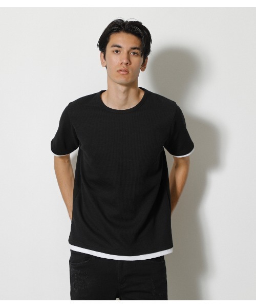 AZUL by moussy（アズールバイマウジー）の「WAFFLE LAYERED TEE/ワッフルレイヤードTシャツ（Tシャツ/カットソー・メンズ・ベージュ/ホワイト/ブラック・SMALL/MEDIUM/LARGE）」の17枚目の写真