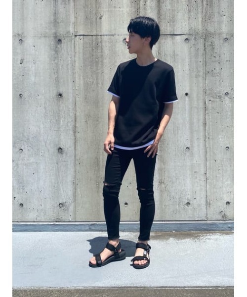 AZUL by moussy（アズールバイマウジー）の「WAFFLE LAYERED TEE/ワッフルレイヤードTシャツ（Tシャツ/カットソー・メンズ・ベージュ/ホワイト/ブラック・SMALL/MEDIUM/LARGE）」の5枚目の写真