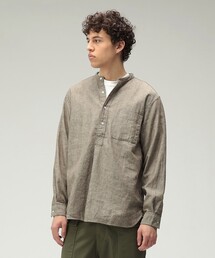 Band Collar Pullover Cotton Linen Herringbone