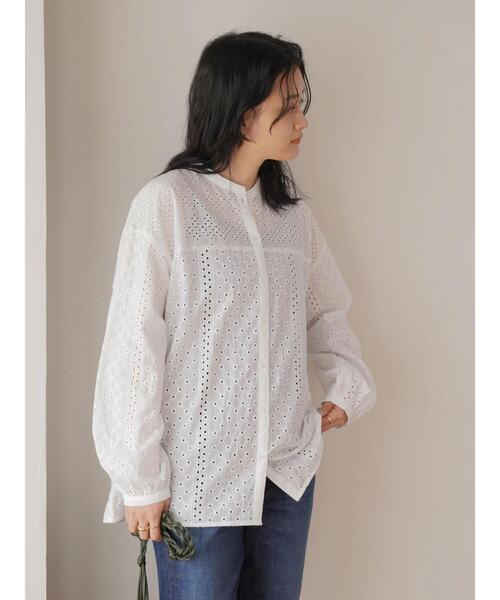 AMERICAN HOLIC（アメリカンホリック）の「レース刺繍バンドカラーシャツ（シャツ/ブラウス・レディース・ブラック/オフホワイト・M/L）」の8枚目の写真
