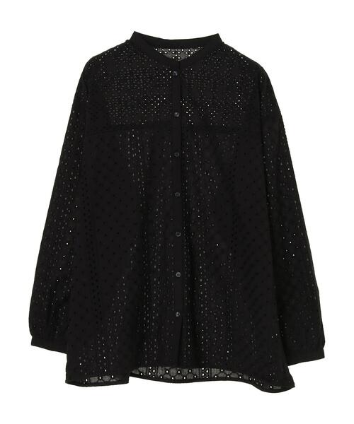 AMERICAN HOLIC（アメリカンホリック）の「レース刺繍バンドカラーシャツ（シャツ/ブラウス・レディース・ブラック/オフホワイト・M/L）」の2枚目の写真