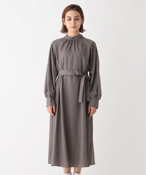 AG by aquagirl(エージーバイアクアガール)の「◆オーバーチェックスタンドネックギャザーワンピース【WEB限定サイズ】(ワンピース・レディース・グレー系1/ブラウン系2・34/36/38/40)」の7枚目の写真