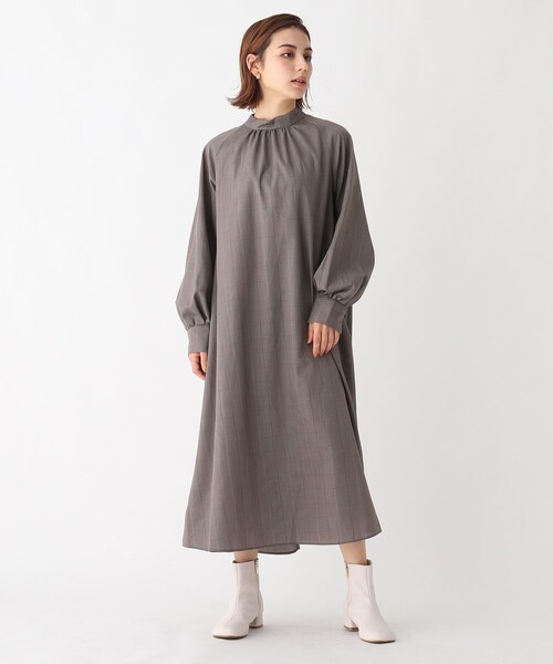 AG by aquagirl(エージーバイアクアガール)の「◆オーバーチェックスタンドネックギャザーワンピース【WEB限定サイズ】(ワンピース・レディース・グレー系1/ブラウン系2・34/36/38/40)」の14枚目の写真