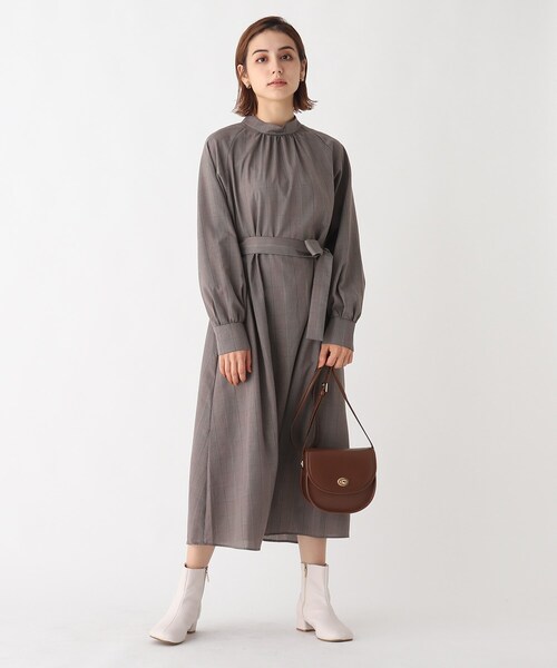 AG by aquagirl(エージーバイアクアガール)の「◆オーバーチェックスタンドネックギャザーワンピース【WEB限定サイズ】(ワンピース・レディース・グレー系1/ブラウン系2・34/36/38/40)」の12枚目の写真