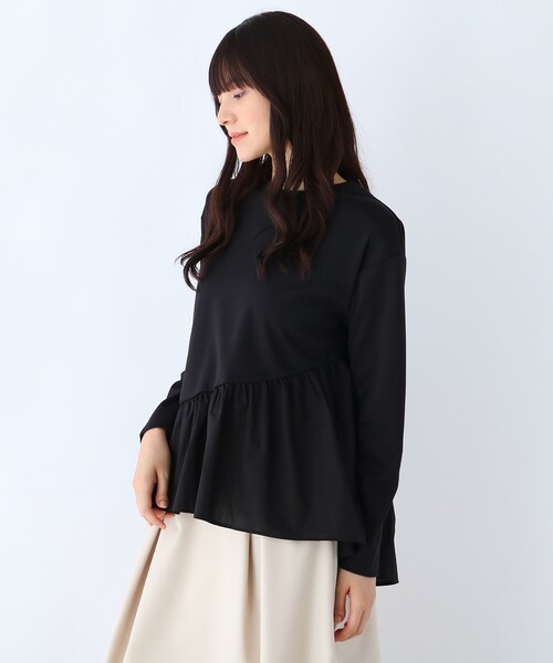 DRESKIP(ドレスキップ)の「◆アシメ切り替えギャザープルオーバー(Tシャツ/カットソー・レディース・ナチュラル/ブラック/グリーン/ダークブラウン・03/04/02)」の1枚目の写真