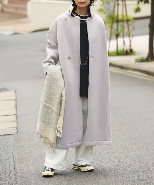 BONbazaar(ボンバザール)の「★OT★《ハンサムな女性に変身》スタンドカラーロングコート(その他アウター・レディース・モカ/ライトグレー・FREE)」の2枚目の写真