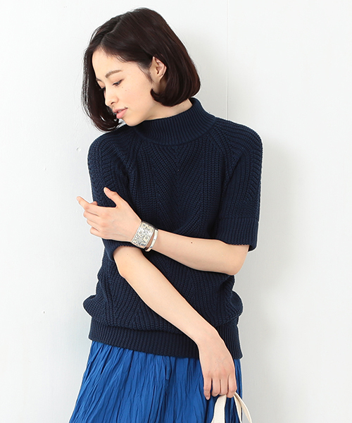 BEAMS BOY（ビームスボーイ）の「BEAMS BOY / 3ゲージ 畦編み ハイネック ショートスリーブ（ニット/セーター・レディース・ホワイト/レッド/ネイビー・ONE SIZE）」の3枚目の写真
