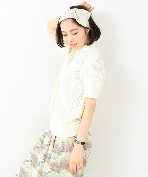 BEAMS BOY（ビームスボーイ）の「BEAMS BOY / 3ゲージ 畦編み ハイネック ショートスリーブ（ニット/セーター・レディース・ホワイト/レッド/ネイビー・ONE SIZE）」の21枚目の写真