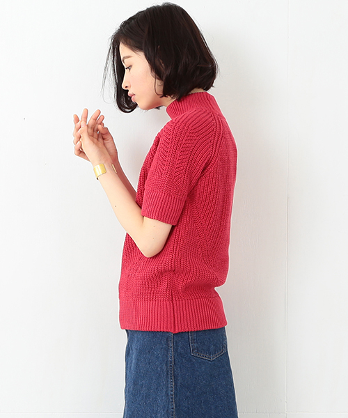 BEAMS BOY（ビームスボーイ）の「BEAMS BOY / 3ゲージ 畦編み ハイネック ショートスリーブ（ニット/セーター・レディース・ホワイト/レッド/ネイビー・ONE SIZE）」の16枚目の写真