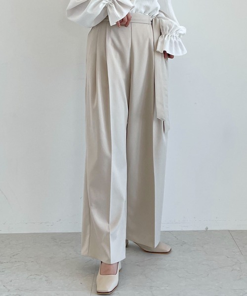 SLURR(スラ―)の「ベルト付タックワイドパンツ(その他パンツ・レディース・ベージュ/ネイビー/ミント/マスタード/その他8・S/M)」の5枚目の写真