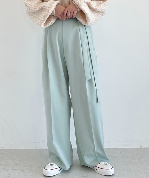 SLURR(スラ―)の「ベルト付タックワイドパンツ(その他パンツ・レディース・ベージュ/ネイビー/ミント/マスタード/その他8・S/M)」の3枚目の写真