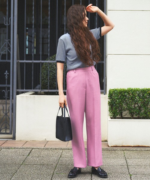 Chaco closet(チャコ クローゼット)の「リネンライクセンタープレスカラースラックスパンツ(スラックス・レディース・ブラック/ベージュ/ネイビー/ピンク/グリーン/ライトグリーン/アイボリー・FREE)」の9枚目の写真