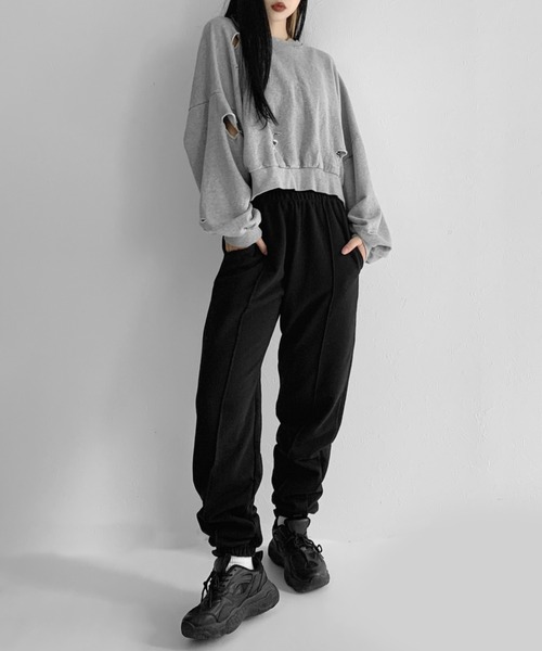 LVEU.（ラブユ.）の「Center seam jogger pants / センターシームジョガーパンツ（その他パンツ・レディース・ブラック/ブルーグレー・FREE）」の4枚目の写真