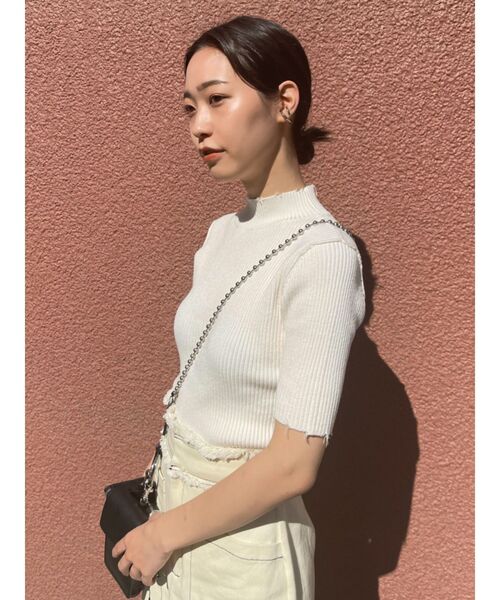 EMODA（エモダ）の「クラッシュショートリブニット（ニット/セーター・レディース・ホワイト/ブラック/グリーン/ブルー/その他/オレンジ/ライム・FREE）」の9枚目の写真