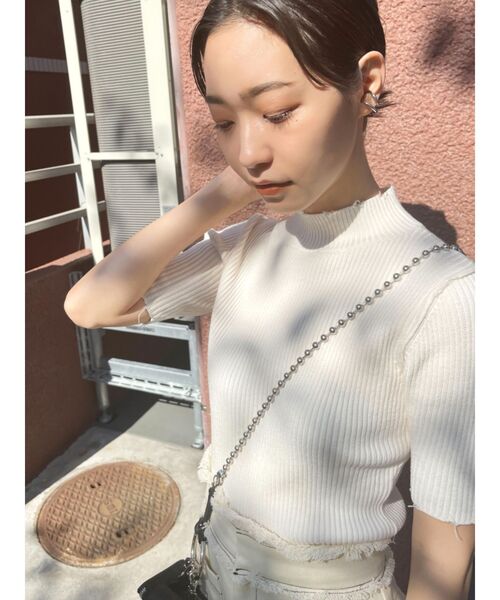 EMODA（エモダ）の「クラッシュショートリブニット（ニット/セーター・レディース・ホワイト/ブラック/グリーン/ブルー/その他/オレンジ/ライム・FREE）」の10枚目の写真