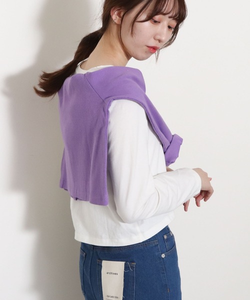archives(アルシーヴ)の「リブショートカーディガン(カーディガン/ボレロ・レディース・ブラック/パープル/オフホワイト/グリーン/オレンジ/ピンク・MEDIUM)」の16枚目の写真