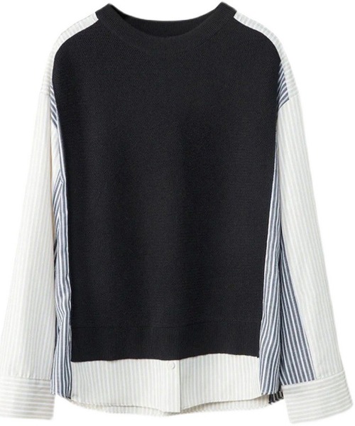 LOPASS(ロパス)の「ストライプ 異素材切り替えトップス(Tシャツ/カットソー・レディース・ブラック・MEDIUM/LARGE)」の4枚目の写真