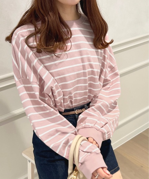 apres jour（アプレジュール）の「ボーダー袖ボリュームロンT【ZOZOTOWN限定アイテム】（Tシャツ/カットソー・レディース・オフホワイト/ピンク/ブラック系その他/ブルー系その他/ピンク系その他・X-LARGE/フリー）」の5枚目の写真