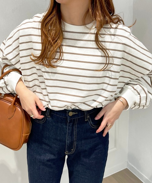 apres jour（アプレジュール）の「ボーダー袖ボリュームロンT【ZOZOTOWN限定アイテム】（Tシャツ/カットソー・レディース・オフホワイト/ピンク/ブラック系その他/ブルー系その他/ピンク系その他・X-LARGE/フリー）」の2枚目の写真