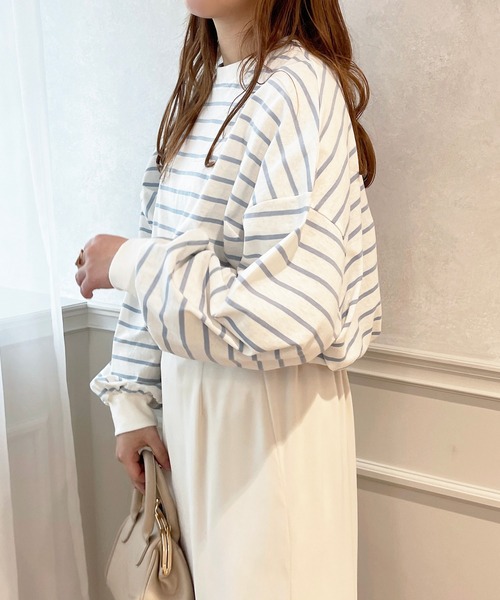 apres jour（アプレジュール）の「ボーダー袖ボリュームロンT【ZOZOTOWN限定アイテム】（Tシャツ/カットソー・レディース・オフホワイト/ピンク/ブラック系その他/ブルー系その他/ピンク系その他・X-LARGE/フリー）」の7枚目の写真