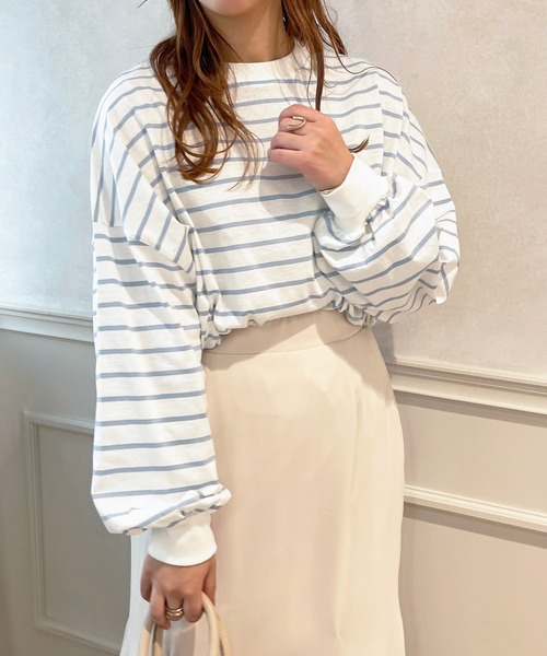 apres jour（アプレジュール）の「ボーダー袖ボリュームロンT【ZOZOTOWN限定アイテム】（Tシャツ/カットソー・レディース・オフホワイト/ピンク/ブラック系その他/ブルー系その他/ピンク系その他・X-LARGE/フリー）」の6枚目の写真