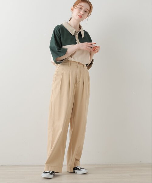 DOUBLE NAME（ダブルネーム）の「異素材ポロ衿5分袖プルオーバー（ポロシャツ・レディース・グリーン/スミクロ/キナリ・FREE）」の7枚目の写真