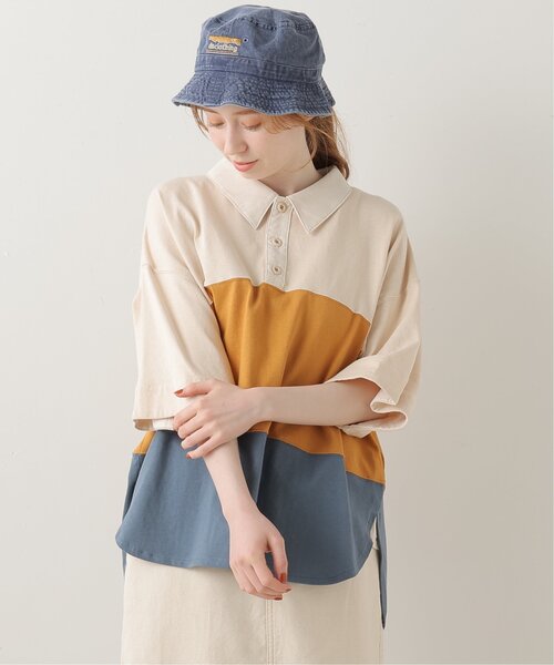 DOUBLE NAME（ダブルネーム）の「異素材ポロ衿5分袖プルオーバー（ポロシャツ・レディース・グリーン/スミクロ/キナリ・FREE）」の9枚目の写真