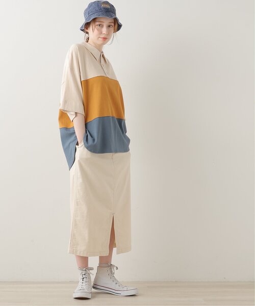 DOUBLE NAME（ダブルネーム）の「異素材ポロ衿5分袖プルオーバー（ポロシャツ・レディース・グリーン/スミクロ/キナリ・FREE）」の10枚目の写真