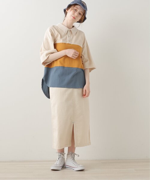 DOUBLE NAME（ダブルネーム）の「異素材ポロ衿5分袖プルオーバー（ポロシャツ・レディース・グリーン/スミクロ/キナリ・FREE）」の11枚目の写真