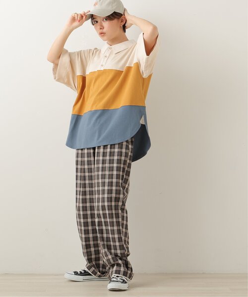 DOUBLE NAME（ダブルネーム）の「異素材ポロ衿5分袖プルオーバー（ポロシャツ・レディース・グリーン/スミクロ/キナリ・FREE）」の14枚目の写真