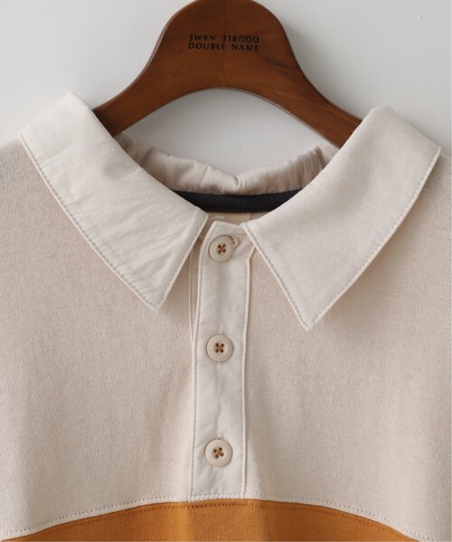 DOUBLE NAME（ダブルネーム）の「異素材ポロ衿5分袖プルオーバー（ポロシャツ・レディース・グリーン/スミクロ/キナリ・FREE）」の16枚目の写真