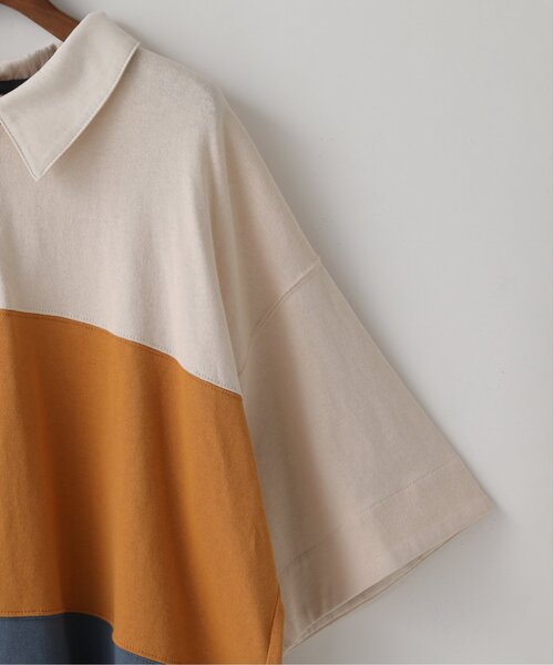 DOUBLE NAME（ダブルネーム）の「異素材ポロ衿5分袖プルオーバー（ポロシャツ・レディース・グリーン/スミクロ/キナリ・FREE）」の17枚目の写真