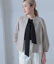 Demi-Luxe BEAMS | Demi-Luxe BEAMS / リネン カラミツイード ジャケット(ノーカラージャケット)