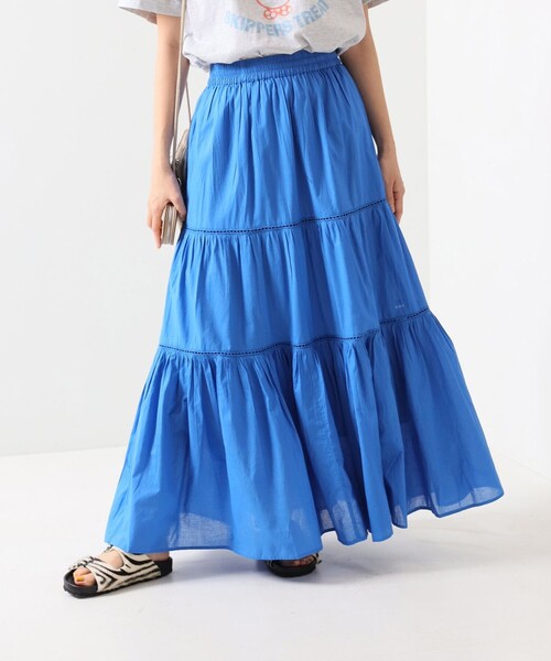 FREAK'S STORE(フリークスストア)の「インドティアードマキシスカート(スカート・レディース・ブラック/オフホワイト/サックスブルー/オレンジ/ブルー/グリーン/ブルーグリーン・フリ-)」の5枚目の写真