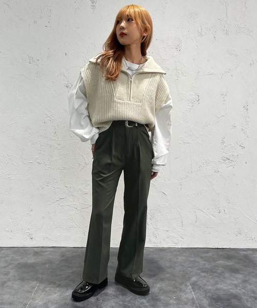 apres jour mignon(アプレジュールミニョン)の「ハーフジップニットベスト【ZOZOTOWN限定アイテム】(ニット/セーター・レディース・オレンジ/アイボリー/ブラック・X-LARGE/フリー)」の8枚目の写真