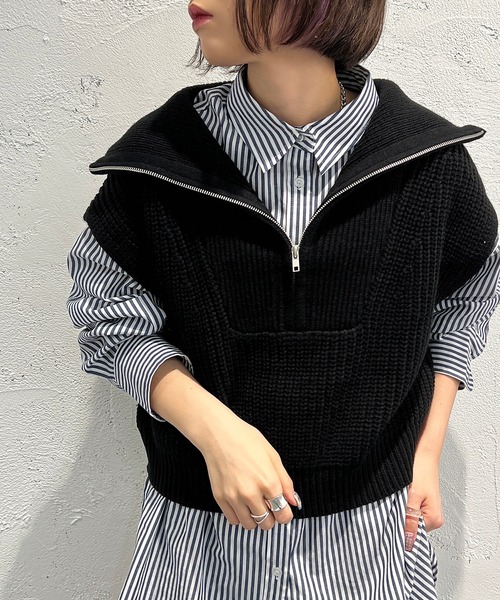 apres jour mignon(アプレジュールミニョン)の「ハーフジップニットベスト【ZOZOTOWN限定アイテム】(ニット/セーター・レディース・オレンジ/アイボリー/ブラック・X-LARGE/フリー)」の11枚目の写真