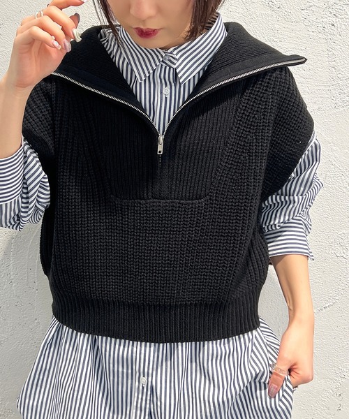 apres jour mignon(アプレジュールミニョン)の「ハーフジップニットベスト【ZOZOTOWN限定アイテム】(ニット/セーター・レディース・オレンジ/アイボリー/ブラック・X-LARGE/フリー)」の12枚目の写真