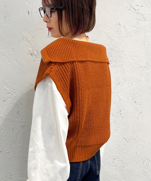 apres jour mignon(アプレジュールミニョン)の「ハーフジップニットベスト【ZOZOTOWN限定アイテム】(ニット/セーター・レディース・オレンジ/アイボリー/ブラック・X-LARGE/フリー)」の19枚目の写真