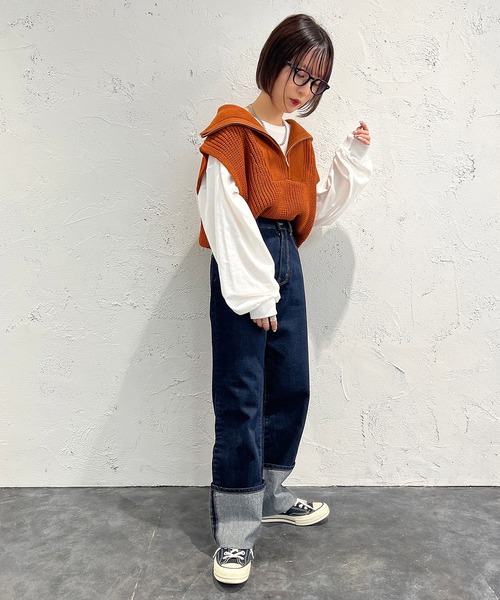 apres jour mignon(アプレジュールミニョン)の「ハーフジップニットベスト【ZOZOTOWN限定アイテム】(ニット/セーター・レディース・オレンジ/アイボリー/ブラック・X-LARGE/フリー)」の20枚目の写真