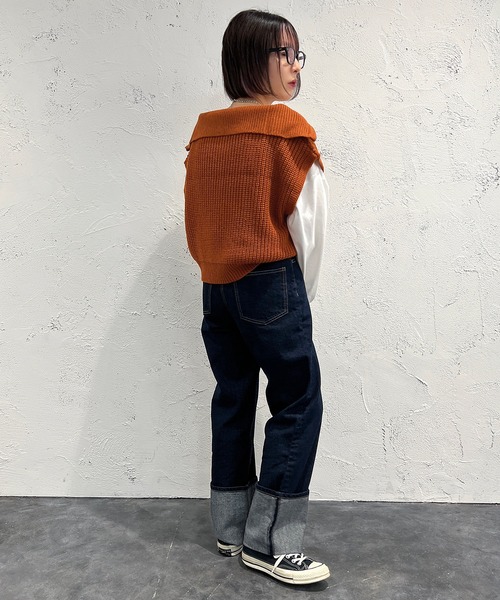 apres jour mignon(アプレジュールミニョン)の「ハーフジップニットベスト【ZOZOTOWN限定アイテム】(ニット/セーター・レディース・オレンジ/アイボリー/ブラック・X-LARGE/フリー)」の21枚目の写真