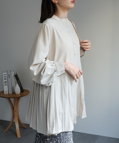 PEPLUM ヨシキヒシヌマ プリーツシャツ ブラウス ホワイト ギャザー 半袖 sakishimatokyo ブラウス シャツ プリーツブラウス /バンド